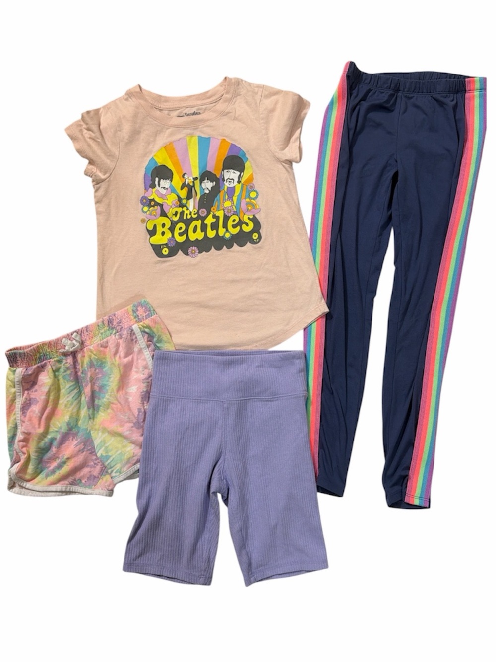 Girls 4pc bundle- Beatles tee, 2 shorts and leggings size 7/8
